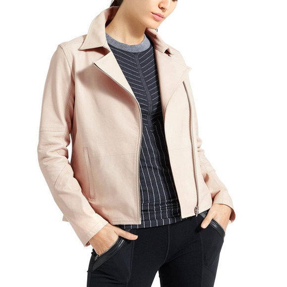 Athleta Moto Jacket‎ Pink Leather **FLAW* Salt Flat Biker Sz XS - Picture 1 of 10